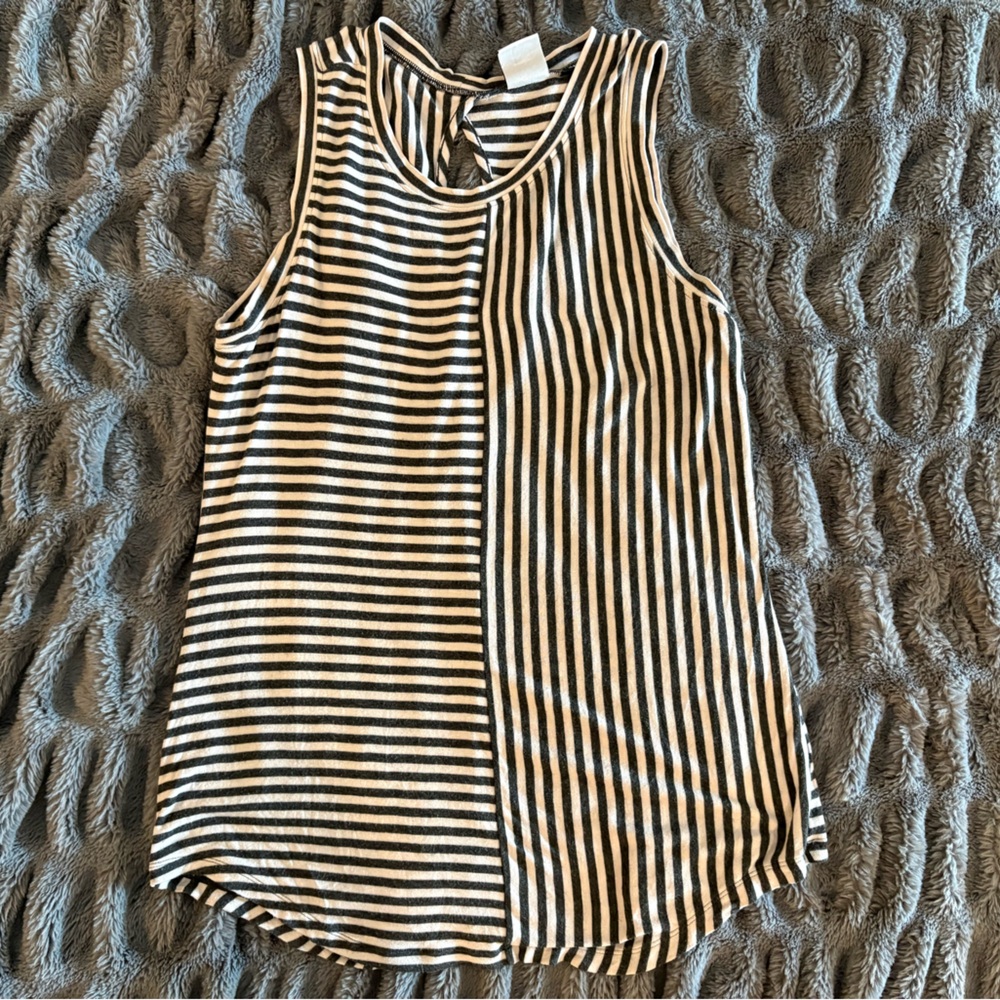 CAbi Black and White Striped Tank Top